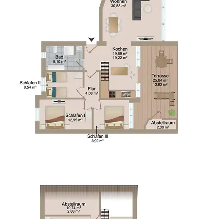 Apartmán Strand-penthouse, 128 Qm, Maisonette, Parkplatz
